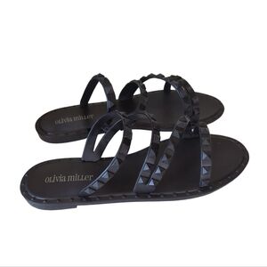 Olivia Miller Studded Strappy Summer Flat Sandals 9 Black